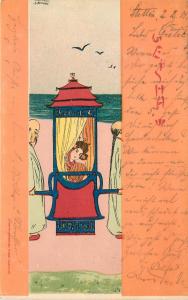 Singed Artist Postcard Raphael Kirchner Geisha in a Litter Art Nouveau