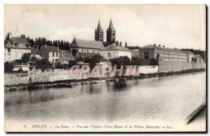 Old Postcard Melun Seine View Of L & # 39Eglise Notre Dame and the central pr...