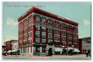 c1910's Masonic Temple Exterior Roadside Cedar Rapids Iowa IA Shops Postcard