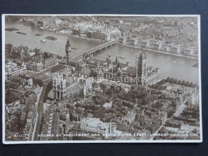 London: AERIAL VIEW Houses of Parliament & Westminster RP Postcard S15482