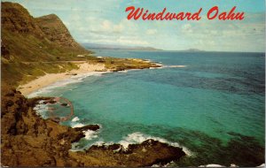 VINTAGE POSTCARD VIEW OF THE WINDWARD SIDE OF OAHU HAWAII POSTED 1970