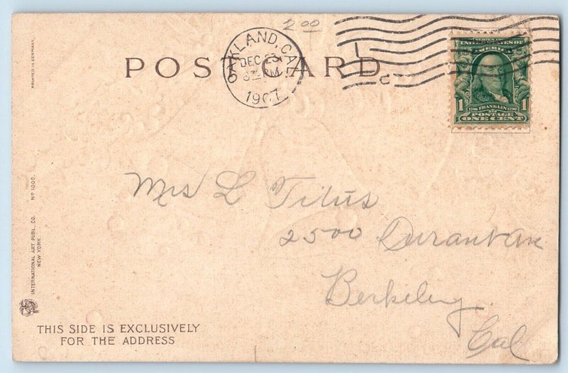 Ellen Clapsaddle Signed Postcard Christmas Greeting Ringing Bells Berries 1907