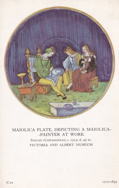 Maiolica Plate Depicting Painter At Work Museum Old Postcard