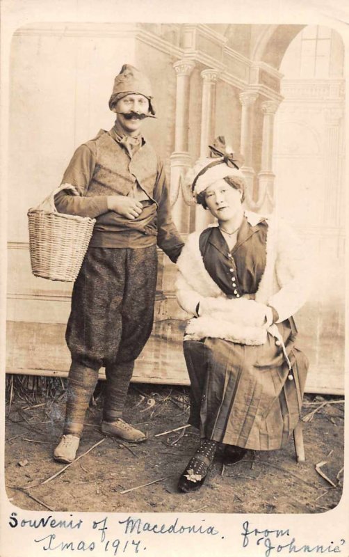 Macedonia Greetings Man and Woman Studio Real Photo Vintage Postcard JH230995
