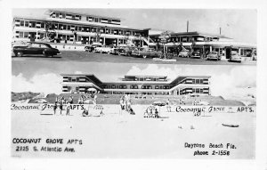 Daytona FL Cocoanut Grove Apartments Dual View Old Cars Real Photo Postcard