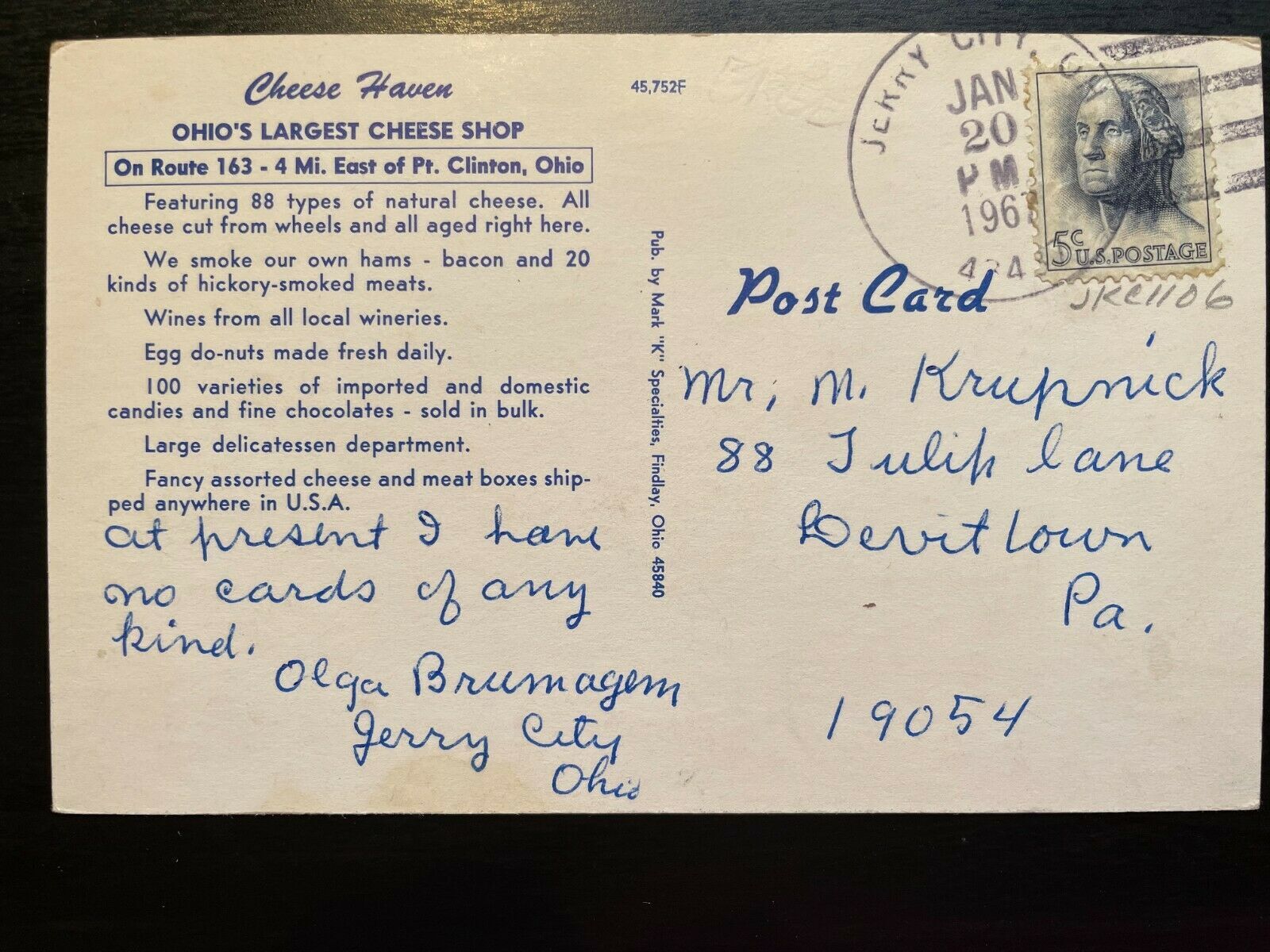 Vintage Postcard 1967 Cheese Haven Ohio's Largest Cheese Shop Port Clinton Ohio United States