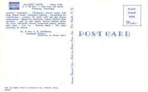 Vicksburg MS Hillcrest Motel Postcard
