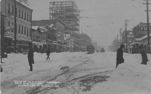H26/ Colorado Springs RPPC Postcard 1909 Blizzard Trolley Stores Tejon St