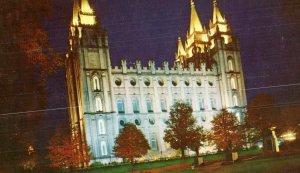 Evening View of the Beautiful Mormon Temple, Salt Lake City,  Utah Postcard