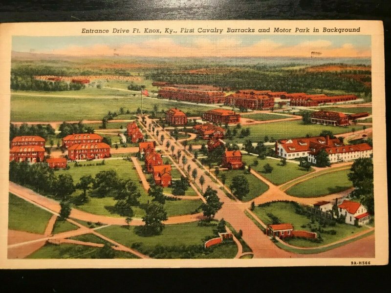 Vintage Postcard 1939 Fort Knox First Calvary Barracks Motor Park