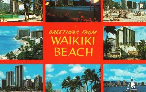 VINTAGE POSTCARD GREETINGS FROM WAIKIKI BEACH 8 IMAGES c. 1970