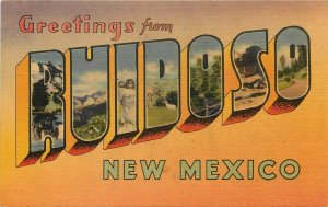 Linen large Letter Greetings Postcard; Ruidoso New Mexico Lincoln County NM