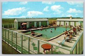 Roadside~Cape Cod Massachusetts~Lighthouse Inn~Pool~Umbrella~1950s Postcard