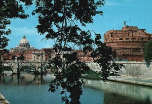 Postcard Sant' Angelo Bridge And Castle Aelian Bridge Roma Rome Italy