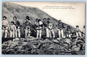 Greenland Postcard Women and Children Watch for Seal Hunters Return c1910