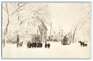 c1910s North Deering Street Car Trolley Children Portland ME RPPC Photo Postcard