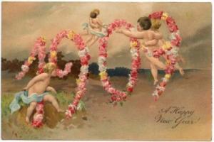 New Year Greetings PC, 1909 Year Date, Cherubs,  PFB