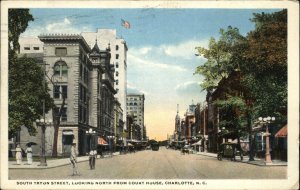 Charlotte SC Tryon Street N from Court House 1900s-20s Vintage Postcard