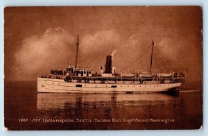 Seattle Washington WA Postcard Steamer Indianapolis Tacoma Run Puget Sound c1910
