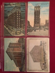 Kansas City 4 Vintage postcards Junction,Westgate,Muehlebach, Baltimore Hotels