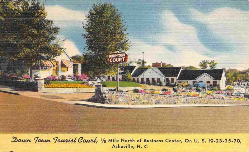 Down Town Tourist Court Motel US 19 70 Asheville North Carolina linen postcard
