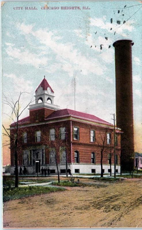 CHICAGO HEIGHTS, IL Illinois     CITY  HALL    1909    Postcard