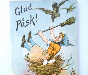 Easter Witch Postcard Fantasy Glad Pask Sitting In Birds Nest On Eggs Sweden