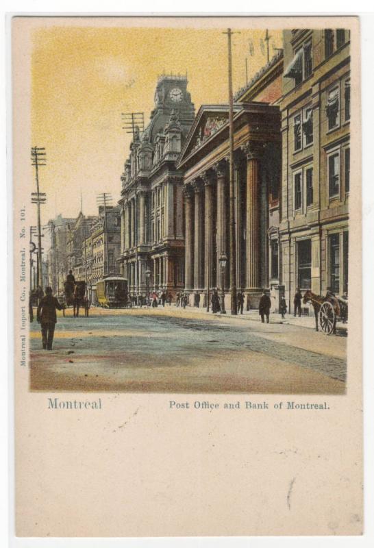 Post Office & Bank of Montreal Street Scene Montreal Quebec Canada 1905 postcard