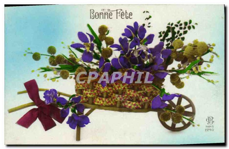 Old Postcard Wheelbarrow Flowers
