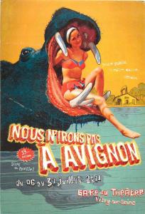 Festival Avignon France Advertising Postcard Pin Up Hippo Poster Theatre Dance