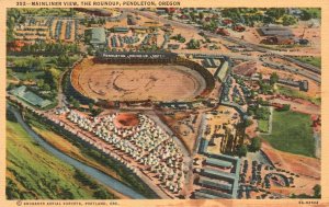 Vintage Postcard 1920's Mainliner View The Roundup Pendleton Oregon OR