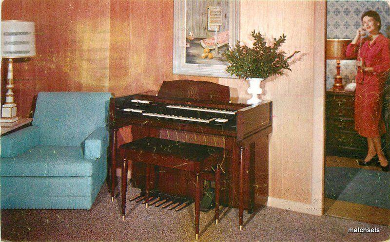 1957 Studio City Conn Minuet Organ Advertising  Mid Century Furniture Postcard