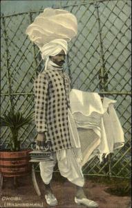 India - Native Life Costumes Ethnography c1910 Postcard DHOBI WASHING MAN