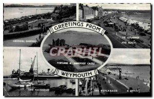 Old Postcard Greenhill Gardens The Esplanade and Beach and Portland castle Sa...