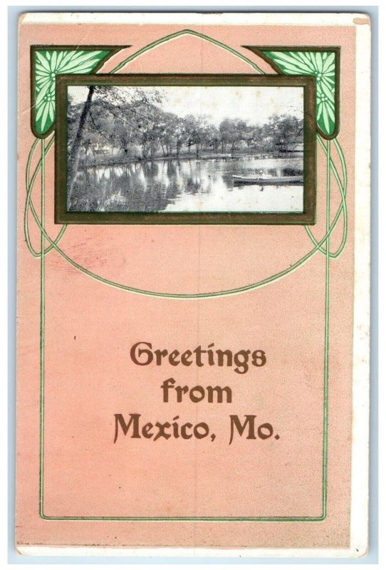 1910 Greetings From Exterior River Lake Mexico Missouri Vintage Antique Postcard