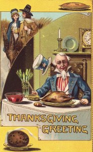 1909 Thanksgiving Postcard - Uncle Sam with Turkey