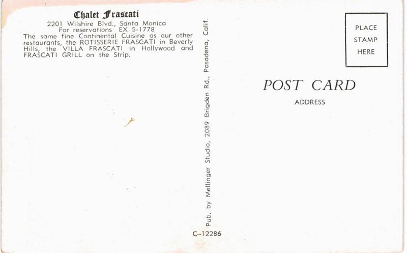 Santa Monica Chalet Frascati Restaurant Entrance Neon Sign 2201 Wilshire 1955 CA