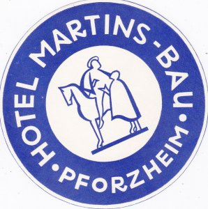 Germany Pforzheim Hotel Martins Bau Vintage Luggage Label sk2556