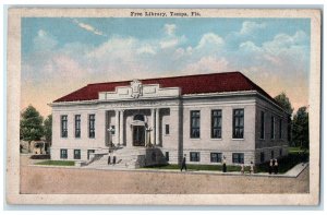 c1920's Free Library Building People Stairs Entrance Tampa Florida FL Postcard