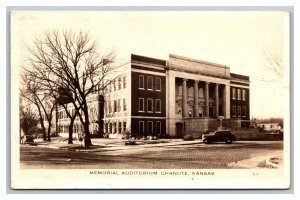 RPPC Memorial Auditorium Chanute Kansas Real Photo Postcard Old Cars pc1887