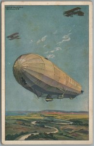 GERMAN EARLY AVIATION DIRIGIBLE ZEPPELIN WWI ERA ANTIQUE POSTCARD