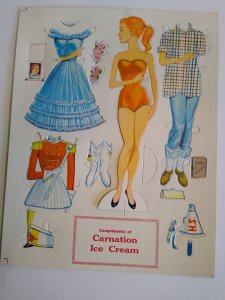 Carnation Ice Cream Paper Doll Betty Various Outfits On Original Header Card 