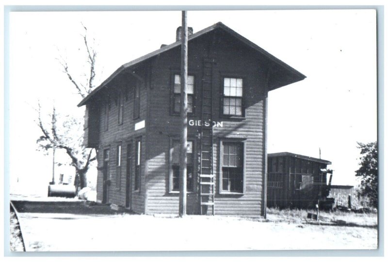 c1960's Gibson Iowa IA Exterior Vintage Train Depot Station RPPC Photo Postcard