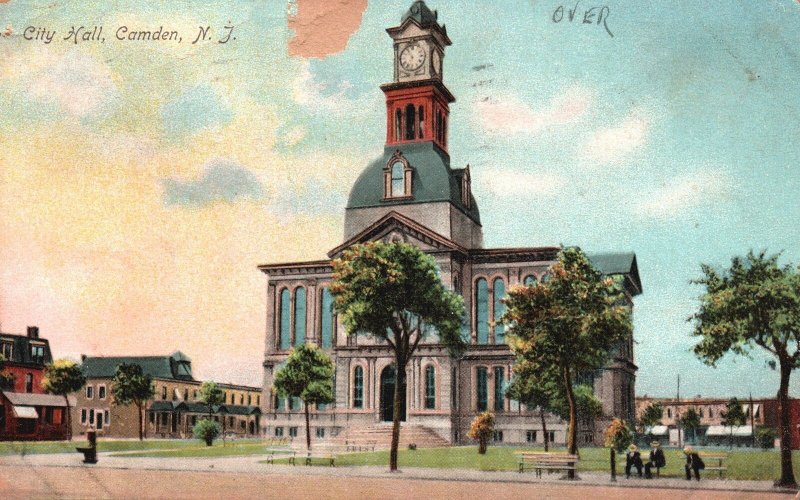 Vintage Postcard 1908 City Hall Building Landmark Camden New Jersey Illustrated