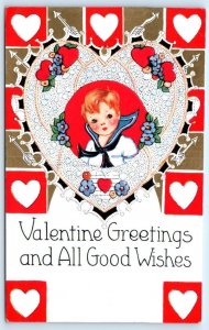 VALENTINE ~ GREETINGS And ALL GOOD WISHES  c1910s Embossed Whitney Postcard