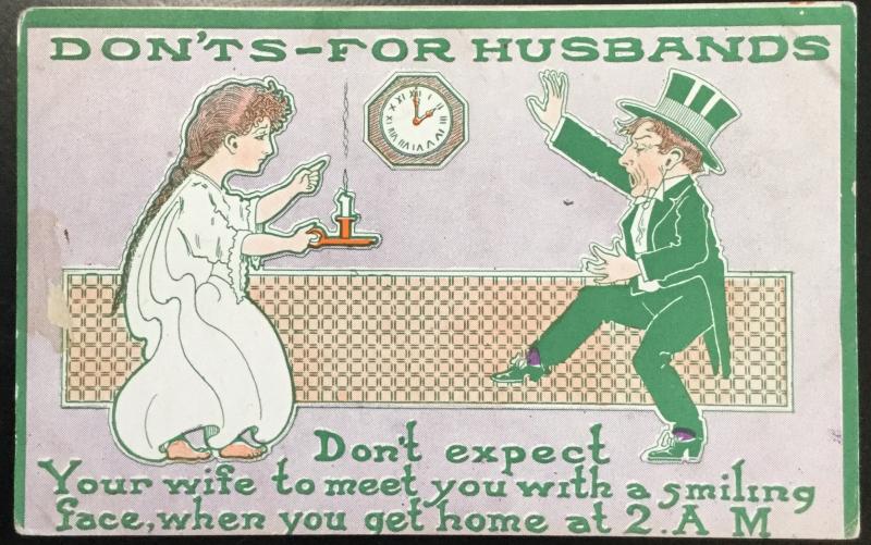 Vintage Postcard Unused “Dont’ For Husbands” Man/Woman Irish? LB
