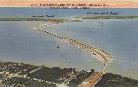 Florida Miami Rickenbacker Causeway To Crandon Park Beah And Virginia Beach 1956