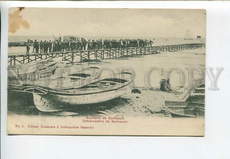 435975 TURKEY Samsoun pier turkish flags Vintage postcard