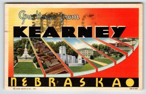 Greetings From Kearney Nebraska Postcard Large Big Letter City Curt Teich 1950