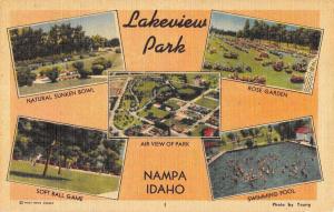 Nampa Idaho Lakeview Park Scene Multiview Linen Antique Postcard K23584 